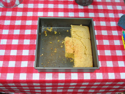 Cornbread baked in a barbecue